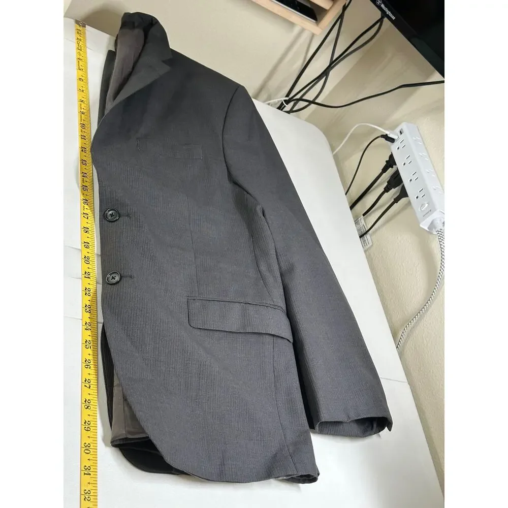 Calvin Klein Suit Jacket Mens 42R Gray Pinstripe 100%‎ Wool Sport Coat Blazer